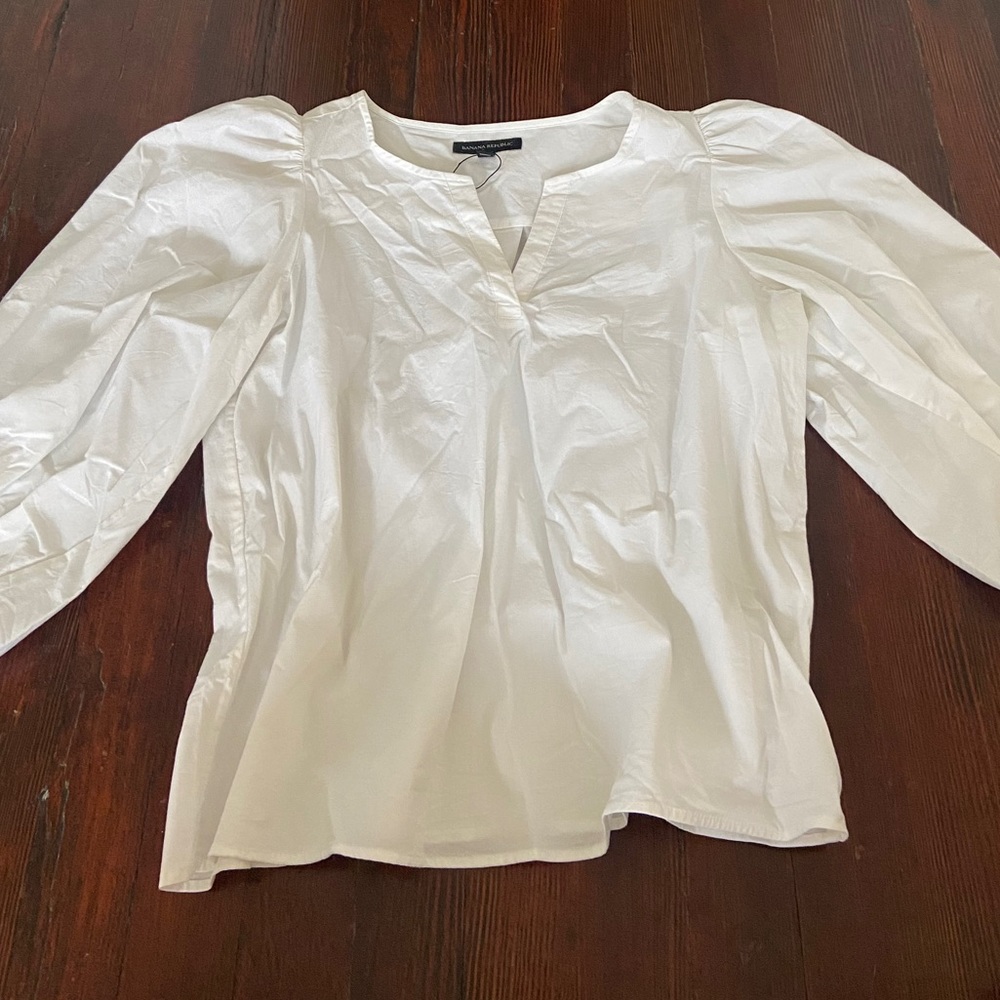 Banana republic white poplin puff sleeve top